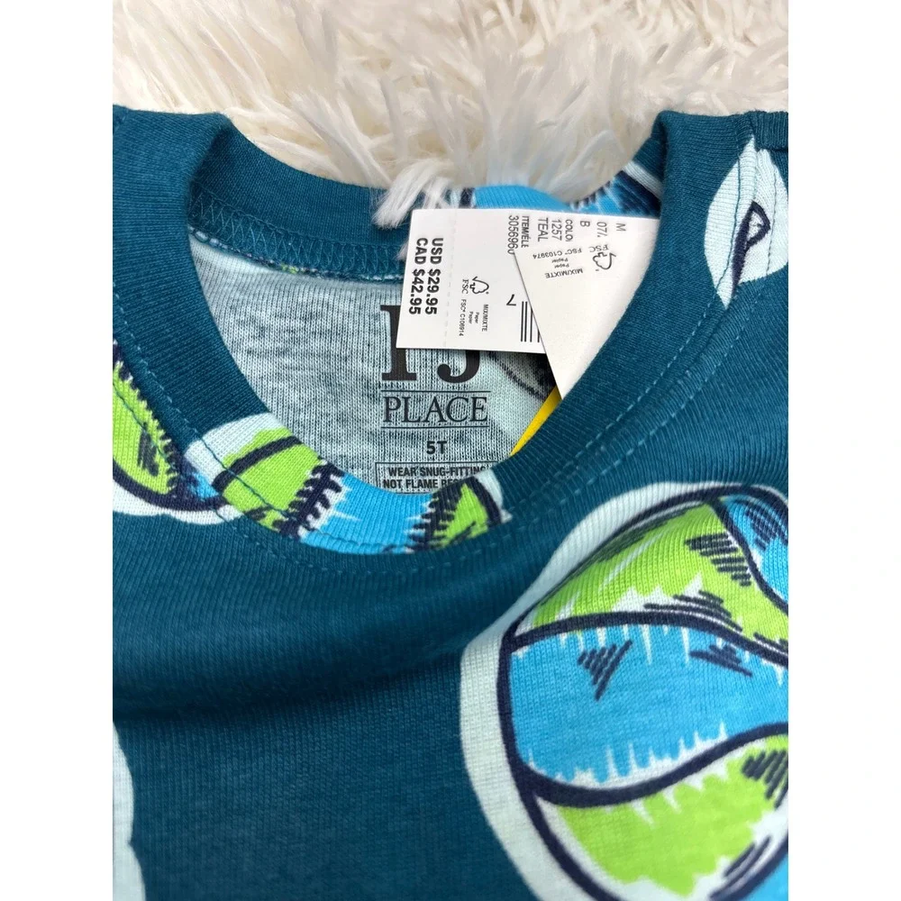 The Childrens Place Boys Teal Sports Ball Print 2-Piece Pajama Set 5T New